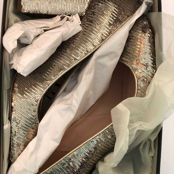 Never Worn - J.Crew Bell Pumps in Gold Sequin, US Women's Size 10 - Picture 5 of 6